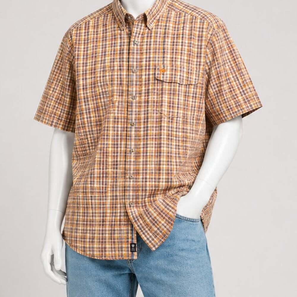 Ariat Pro Series Plaid Western Work Shirt XXL Orange Vent Fishing outdoor